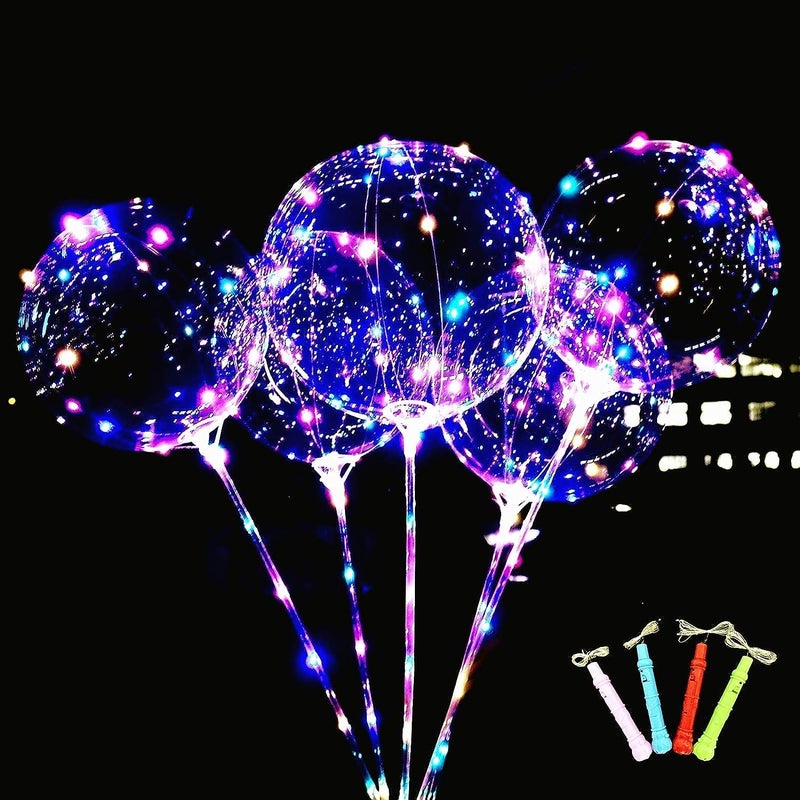 UZER LED Light Up Bobo Balloons with Sticks,10 Packs Flashing Handles,20 Inches Bubble Bobo Balloons,70 cm Sticks,Christmas Birthday Party Decoration - Image 1
